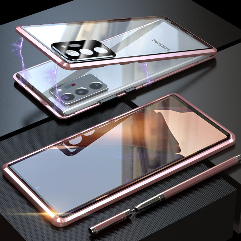 Luxury Magnetic Adsorption Back Cover for Samsung Galaxy Note 20 Ultra Note 20 Tempered Glass Built-in Magnet Metal Bumper Case - 380230 for Samsung Note 20 / Pink / United States Find Epic Store