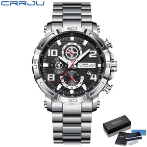 Top Brand Casual Sport Chronograph 316L Stainless Steel Wristwatch Big Dial Waterproof Quartz Clock - 0 Silver box Find Epic Store