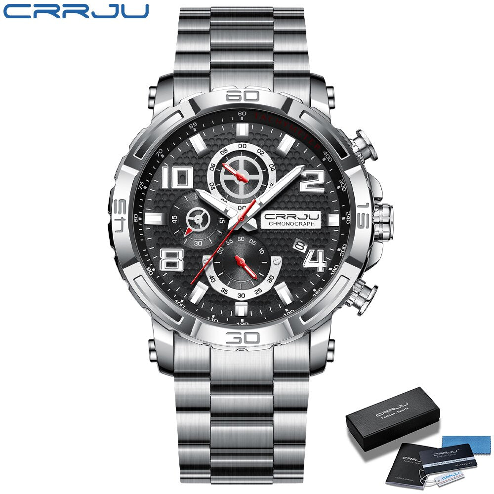 Big Dial Stainless Steel Watches Date Waterproof Chronograph Wristwatches, Stainless steel Steel Band Waterproof Watch - 0 Silver box Find Epic Store