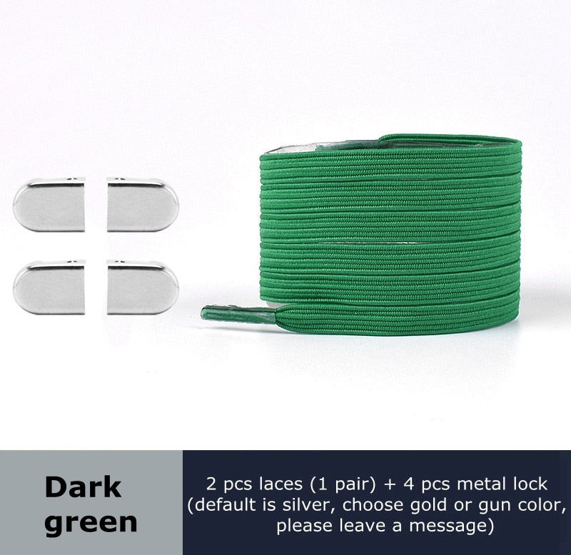 Metal lock Shoe Lace Elastic Flat Multi color options Easy to remove No tie shoelace Child adult Universal Lazy Shoelaces - 3221015 Dark green / United States / 100cm Find Epic Store