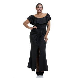 6XL Plus Size Elegant Ruched Ruffle Off Shoulder Dress - 200000347 Black / L / United States Find Epic Store