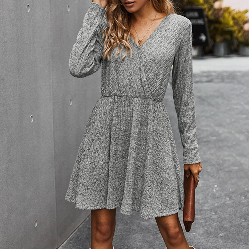 Mini V neck Casual Dress - 200000347 Gray / S / United States Find Epic Store