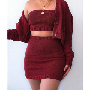 3Pcs Sexy Solid Knitted Sweater - 201531701 Burgundy / S / United States Find Epic Store