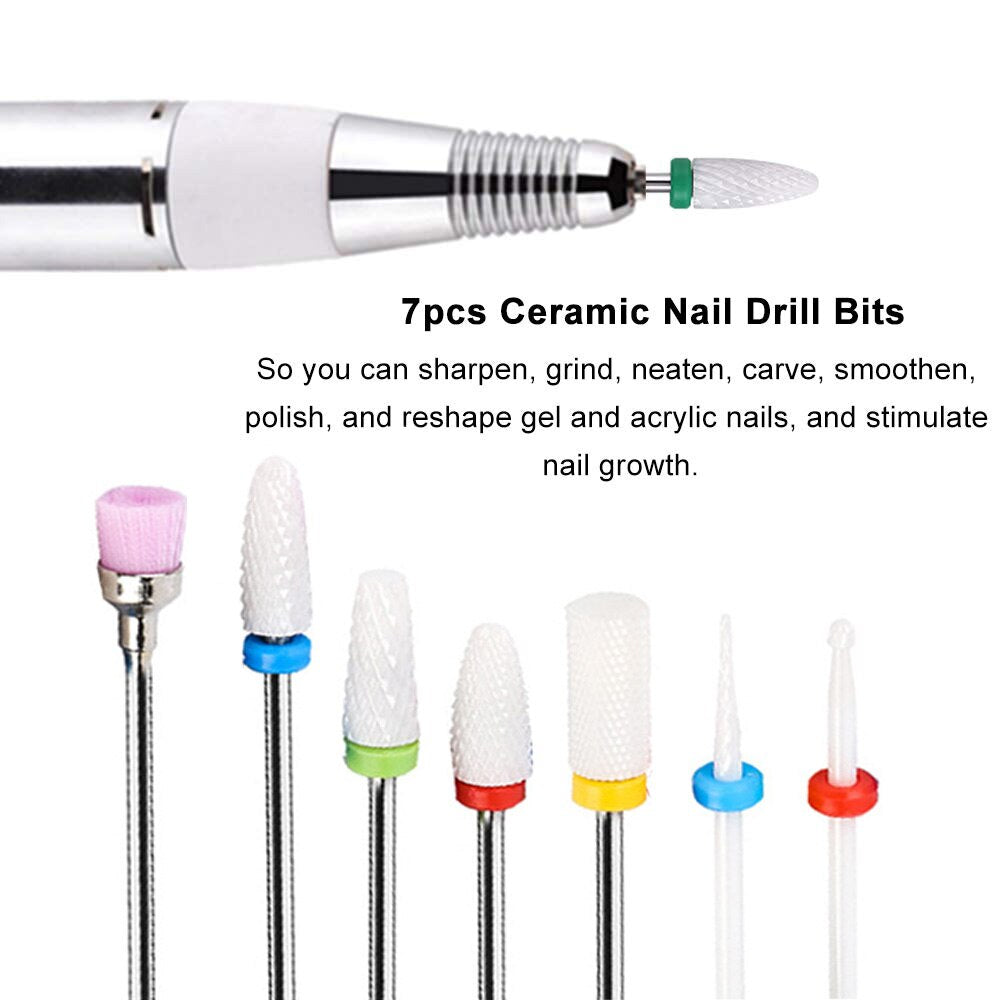 7PCS Ceramic Nail Drill Bits Set Electric File Manicure Pedicure Nail Polish Art Tools - 200254142 Find Epic Store