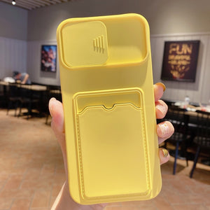 Yellow Color Case - Slide Camera Lens Protection With Card Holder Phone Cases for iPhone 11 12 Pro Max XS MAX XR 6s 7 8 Plus Credit Slot Back Cover - 380230 For iPhone 6 6s Plus / Yellow / United States Find Epic Store