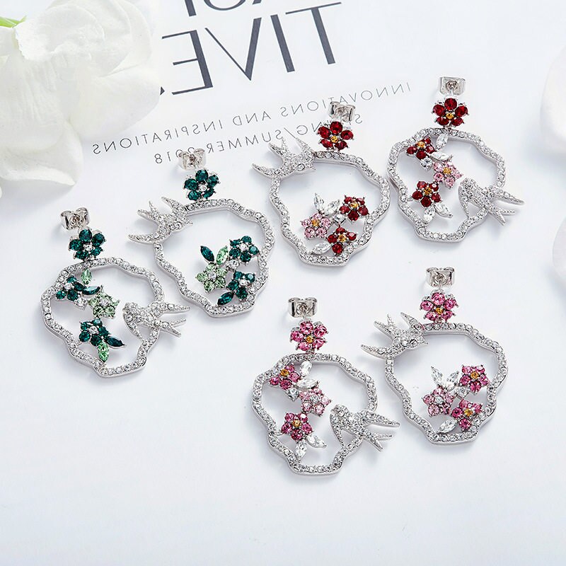 Luxury Jewelry Vivid Flying Bird Silver Color Earrings for Women Girl Flower Crystal from Swarovski Animal Earrings Gift - 200000168 Find Epic Store
