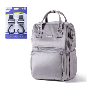 Baby Diaper Bag Backpack Mommy Travel Bag Stroller Organizer - Insulation Pockets, Back Safety Pocket,Stroller D-ring - 100001871 Gray with hooks / United States Find Epic Store