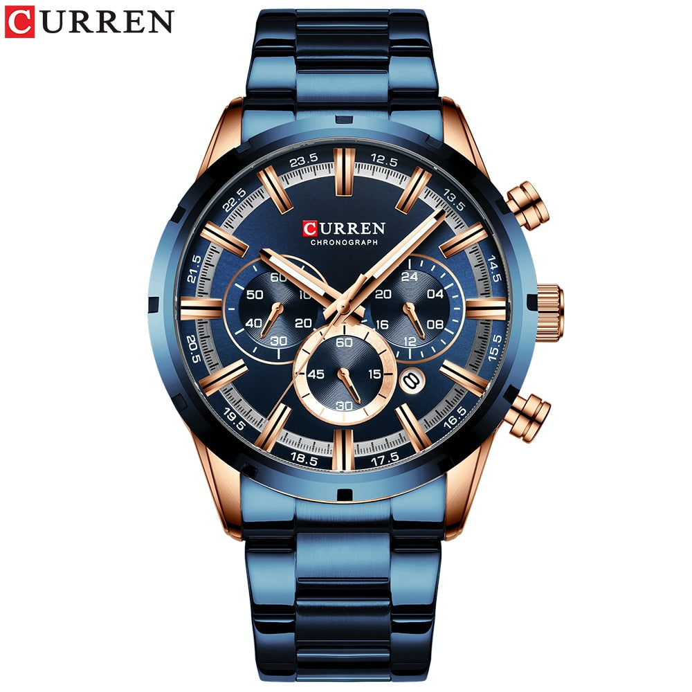 Watch Blue Dial Stainless Steel Band Date Mens Business Male Watches Waterproof Luxuries Men Wrist Watches for Men - 0 Find Epic Store
