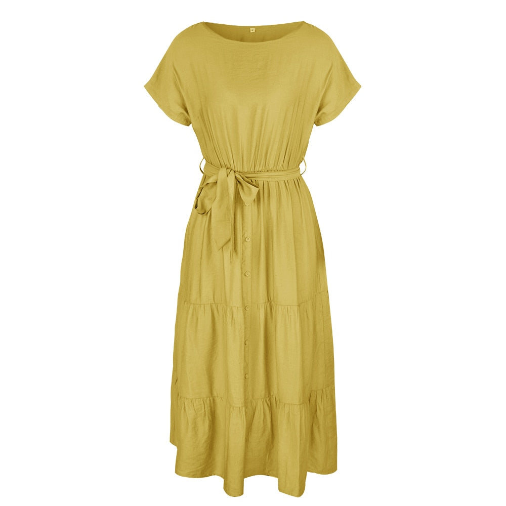 Short Sleeve O Neck Long Dress - 200000347 Find Epic Store
