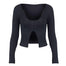 White Black Ribbed Knitted Long Sleeve T-shirt - 200000791 Black / S 1 / United States Find Epic Store