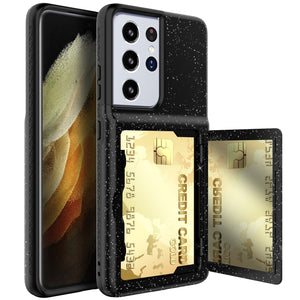 Card Slot Wallet Make Up Mirror Back Cover Flip Case for Samsung Galaxy S21 Ultra Plus Wallet Card Hidden Credit Card Cover S21+ - 380230 for Samsung S21 / Black / United States Find Epic Store