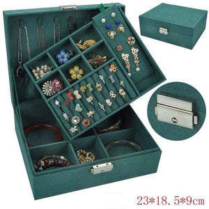 2021 New Jewelry Box 3-layers Green Stud Organizer Large Ring Necklace Makeup Holder Case Velvet Jewelry Box with Lock For Women - 200001479 United States / B-Velvet Find Epic Store