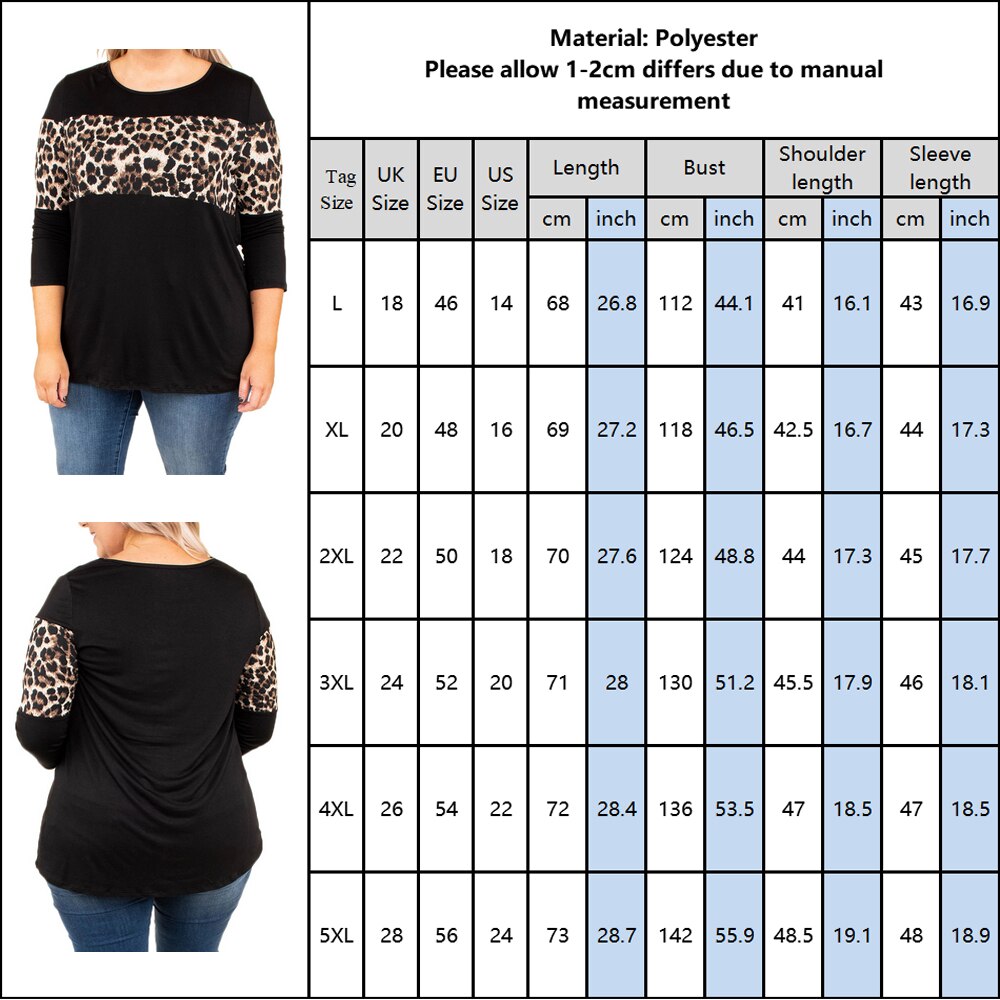 5XL Plus Size Casual Leopard Print Patchwork Tee Shirt - 200000791 Find Epic Store