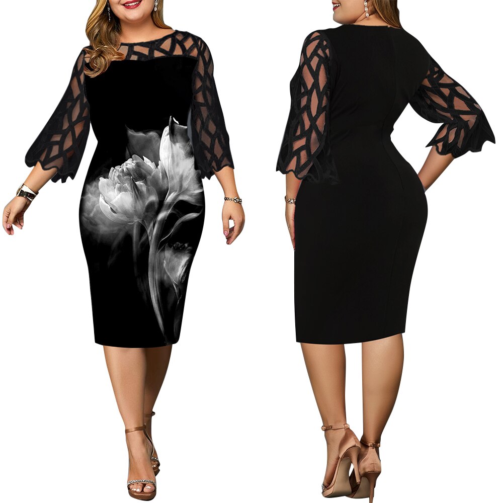 6XL Elegant Plus Size Transparent Seven Sleeve Dress - 200000347 Find Epic Store