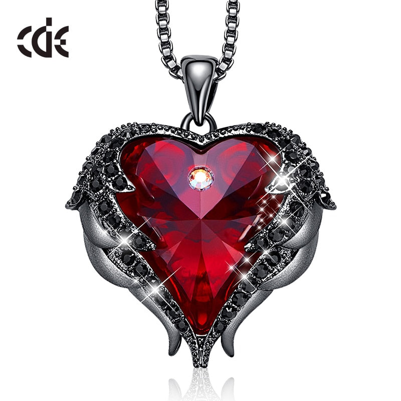 Women Silver Color Necklace Embellished with Crystals Necklace Angel Wings Heart Pendant Valentines Gift - 200000162 Red Black / United States / 40cm Find Epic Store