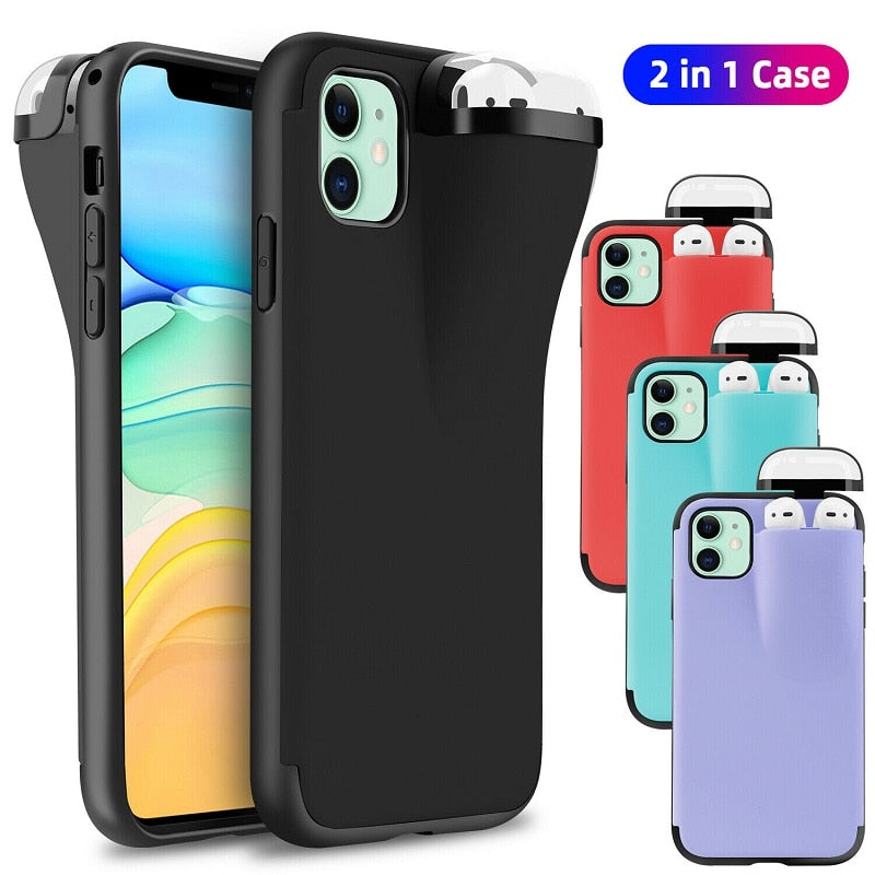 2in1 Phone Case Earphone Storage Box for iPhone 11 Pro max with AirPods Soft Silicone Cover Headset Caps Hybrid Hard Case - 380230 Find Epic Store