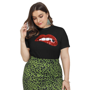 Plus Size Red Lip Print T-Shirt - 200000791 Black / L / United States Find Epic Store