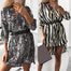 Striped Print V-neck Turn-down Collar Dress - 200000347 Find Epic Store