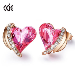 Women Gold Earrings Jewelry Embellished with Crystals Pink Angel Wings Heart Stud Earrings Fine Jewelry Gifts - 200000171 Pink Gold / United States Find Epic Store