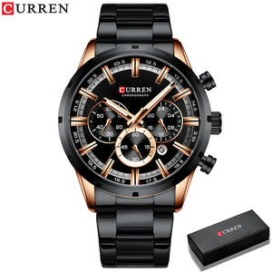 Watch Blue Dial Stainless Steel Band Date Mens Business Male Watches Waterproof Luxuries Men Wrist Watches for Men - 0 black box Find Epic Store