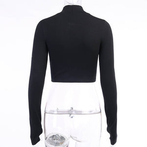 Black Bodycon Long Sleeve Crop Tops - 200000791 Find Epic Store
