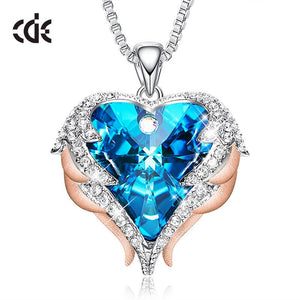 Original Design Angel Wings Embellished with Crystals from Swarovski Heart Shape Pendant Necklace Jewelry Valentine's Gift - 200000162 Blue Gold / United States / 40cm Find Epic Store