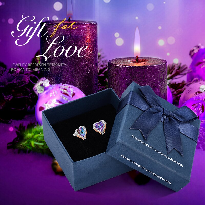 Punk Jewelry Heart Stud Earrings with Crystals Gun Black Plated Earrings - 200000171 Purple Gold in box / United States Find Epic Store