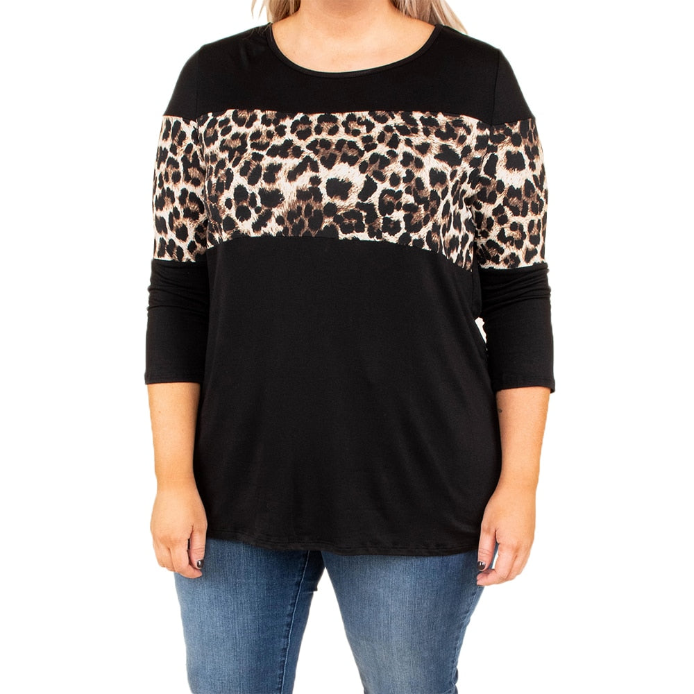 5XL Plus Size Casual Leopard Print Patchwork Tee Shirt - 200000791 Find Epic Store