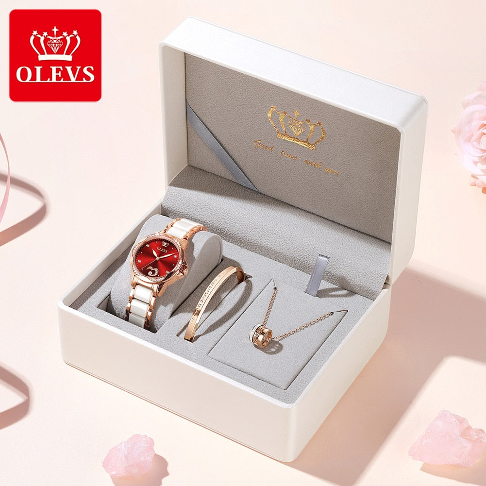 OLEVS Women Watch Set - 200363143 gift box set red / United States Find Epic Store