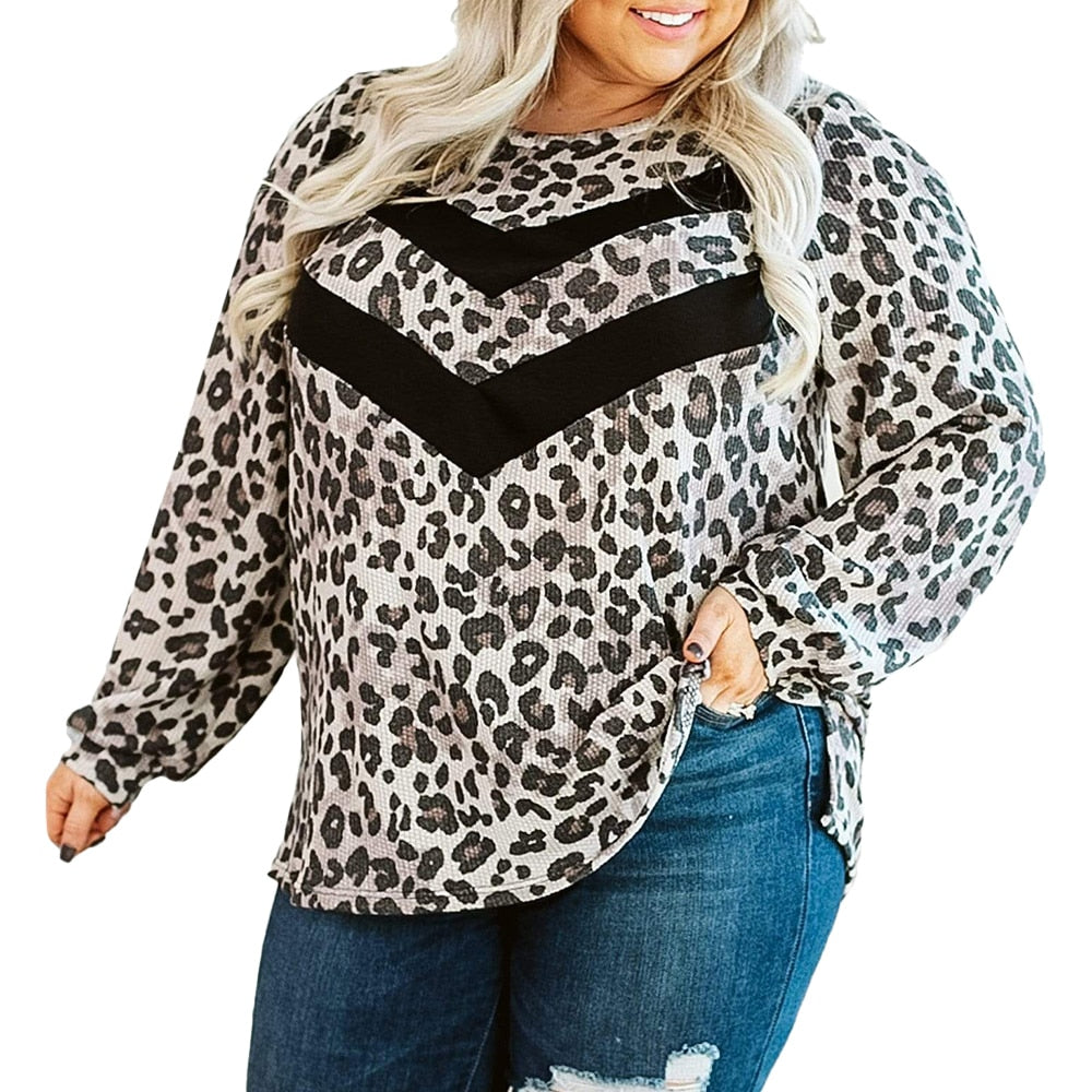 5XL Plus Size Leopard Print Long Sleeve Tee Shirt - 200000791 Find Epic Store