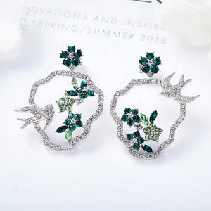 Luxury Jewelry Vivid Flying Bird Silver Color Earrings for Women Girl Flower Crystal from Swarovski Animal Earrings Gift - 200000168 Find Epic Store