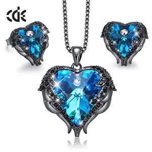 Women Necklace Earrings Jewelry Set Embellished With Crystals Women Heart Pendant Stud Fashion Jewelry - 100007324 Blue Black / United States / 40cm Find Epic Store
