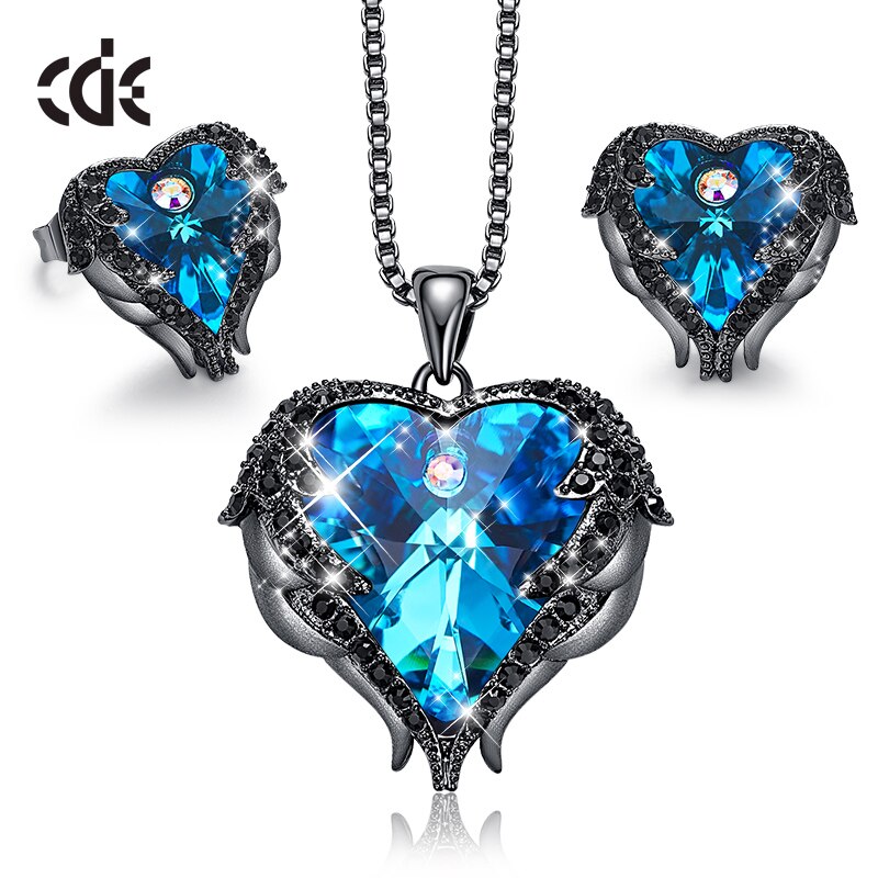 Fashion Jewelry Sets Silver Color Heart Pendant Necklace Earrings Set - 100007324 Blue Black / United States / 40cm Find Epic Store