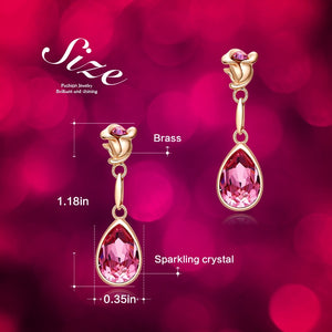 Jewelry Pink Crystals Rose Flower & Teardrop Statement Earrings - 200000168 Find Epic Store