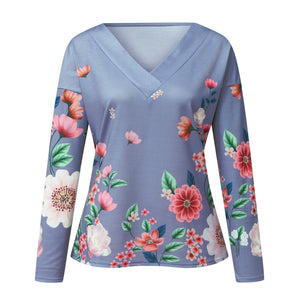 New V-neck Long Sleeve T-shirt Butterfly Flower Shirt - Find Epic Store