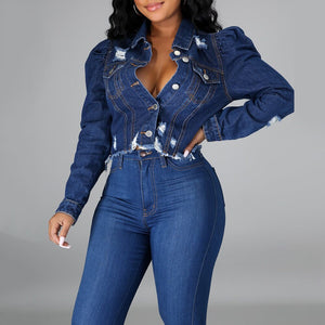 Women's Casual Ripped Denim Jacket - 200000801 Find Epic Store