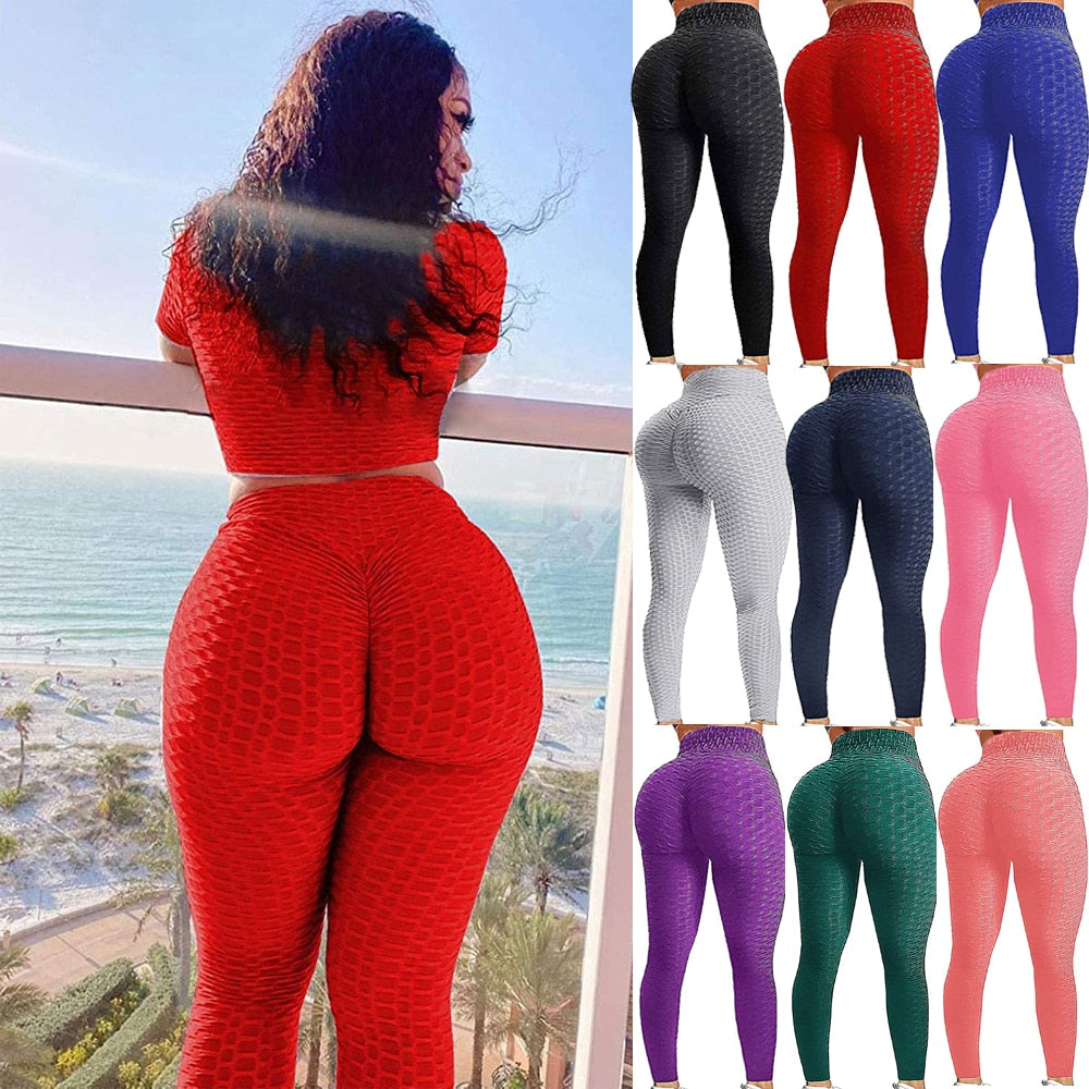 Women Ruched Butt Lift Leggings High Waist Yoga Pants Textured Scrunch Booty Workout Tights Running Fitness Leggings - 200000614 Find Epic Store