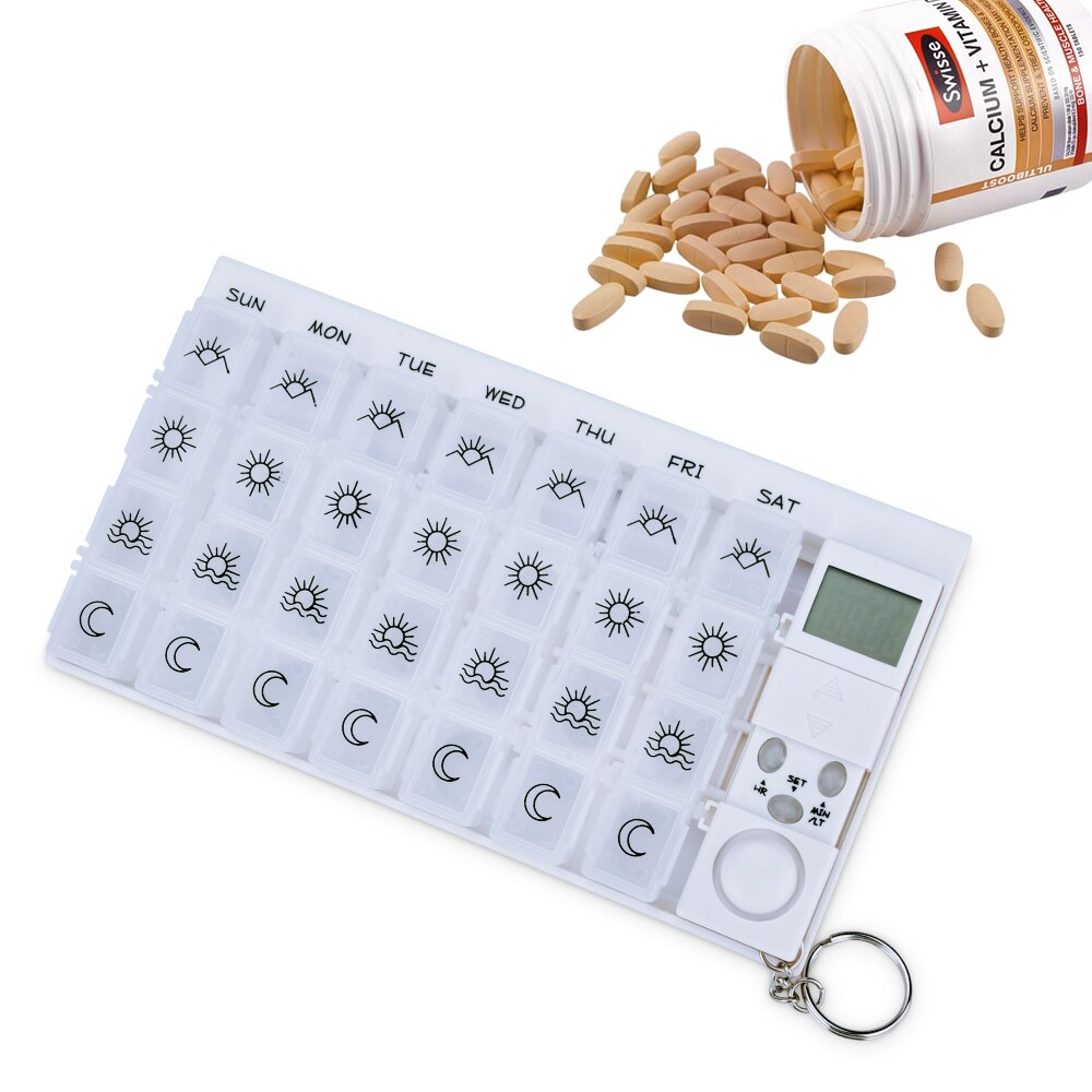 Time-setting Pill Reminder Box Weekly 7 Days Pill Box Container 28 Grids Medicine Pill Case Travel Medicine Storage Dispenser - 154102 Find Epic Store