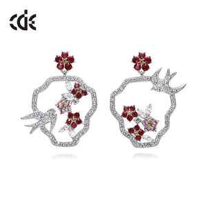 Luxury Jewelry Vivid Flying Bird Silver Color Earrings for Women Girl Flower Crystal from Swarovski Animal Earrings Gift - 200000168 Red / United States Find Epic Store