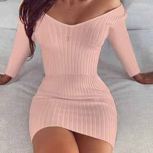 Bodycon Solid Color Off Shoulder Dress - 200000347 Find Epic Store