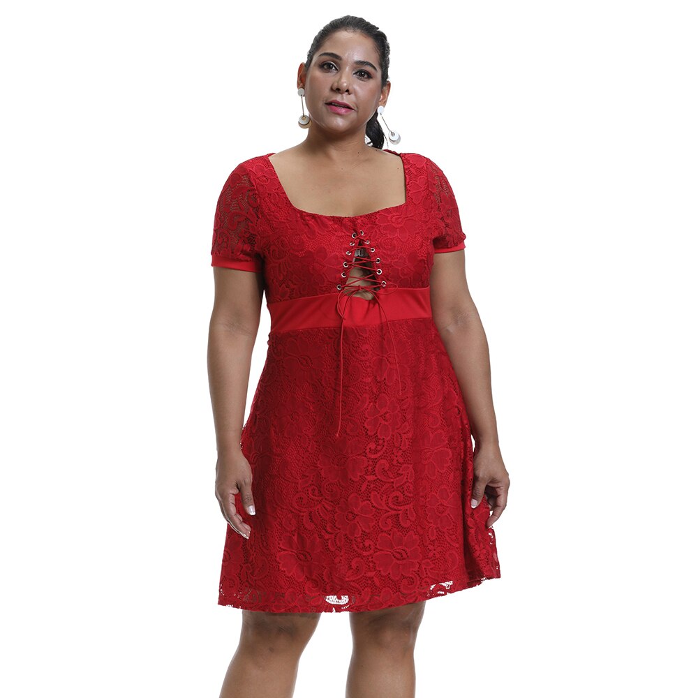 6XL Plus Size Elegant Lace Sleeve Dress - 200000347 Red / L / United States Find Epic Store