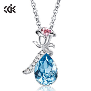 Women Gold Color Rose Flower Necklace Pendant with Crystals from Swarovski Teardrop Jewelry Fashion Romantic Valentine's Day - 200000162 Blue / United States / 40cm Find Epic Store