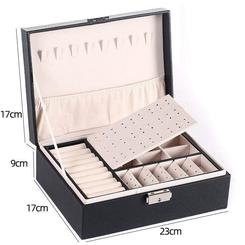 2021 New Double-Layer Velvet Jewelry Box European Jewelry Storage Box Large Space Jewelry Holder Gift Box - 200001479 United States / Black Find Epic Store