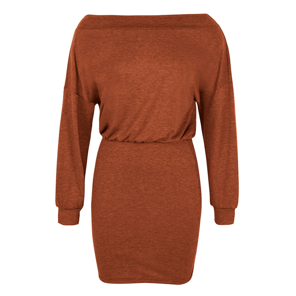 Off Shoulder Long Sleeve Dress - Brown / S / United States Find Epic Store