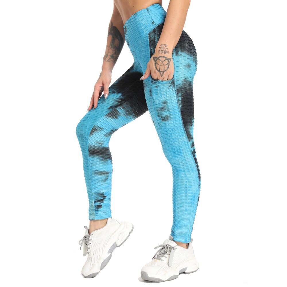 Jacquard Running High Waist Yoga Tight with pockets Leggings - 200000614 Blue and black / S / United States Find Epic Store