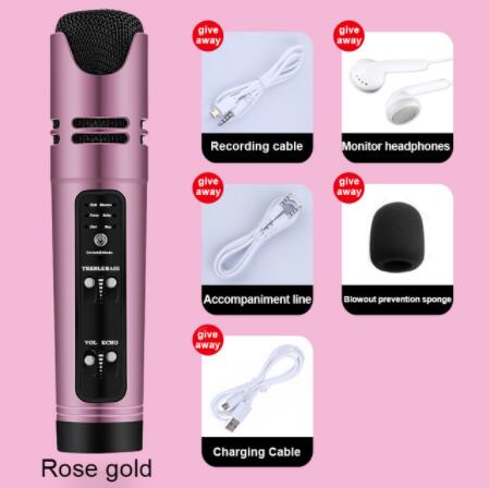 ZK50 Microphone Karaoke Phone Online Live Video Condenser Microphone Sing Recording For Mobile Phone Computer Support 6 Voice - 201387102 Pink / United States Find Epic Store