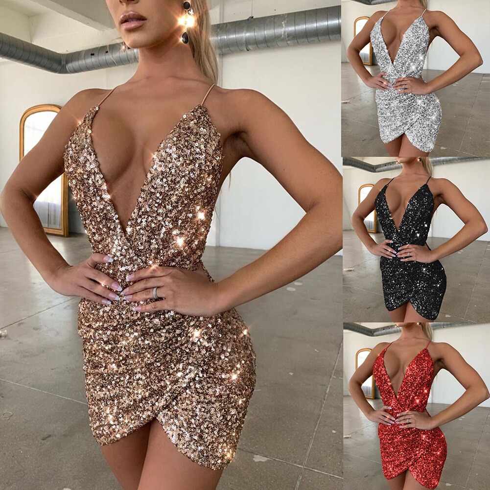 Sexy Sequin Glitter Shiny Backless Mini Dress - 200000347 Find Epic Store