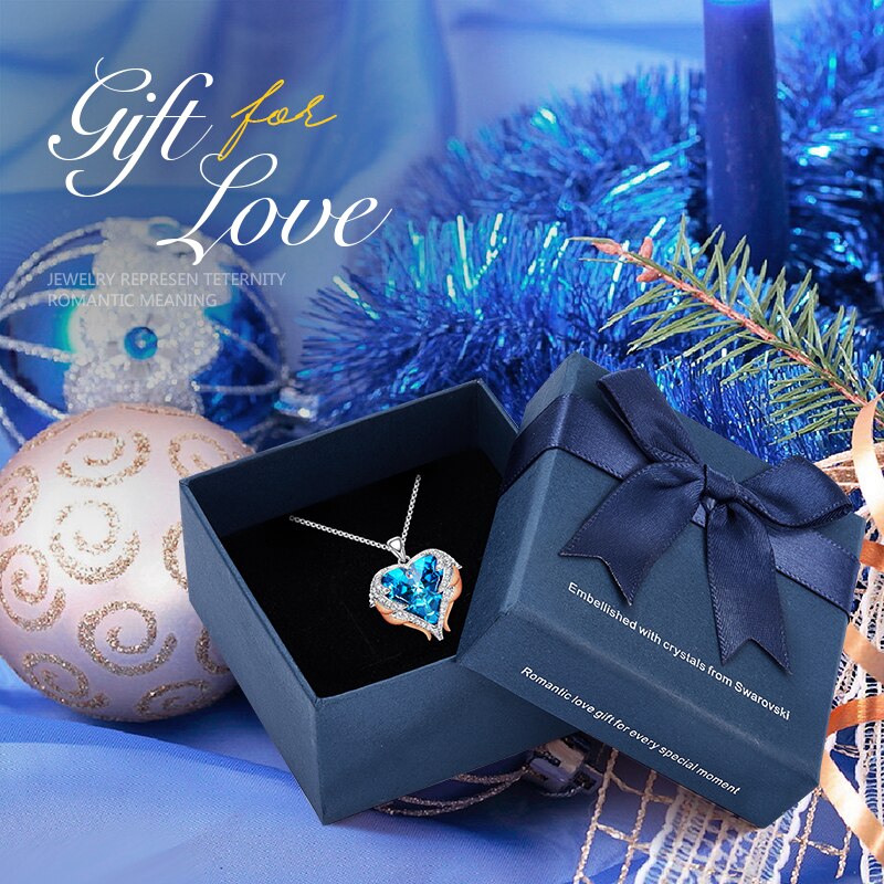 Women Fashion Brand Necklace AB Color Crystals Jewelry Angel Wings Heart Pendant Necklace Bijoux Accessories - 200000162 Blue Gold in box / United States / 40cm Find Epic Store