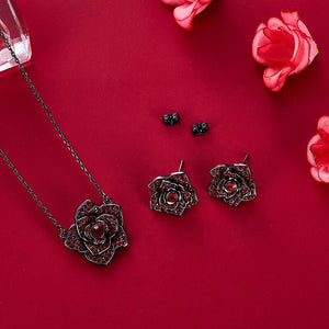 Elegant Fashion Micro Pave AAA Red Austrian Crystal Rose Flower Necklace Earrings Floral Jewelry Set - 100007324 Find Epic Store