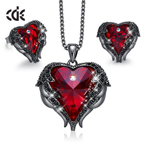Women Necklace Earrings Jewelry Set Embellished With Crystals Women Heart Pendant Stud Fashion Jewelry - 100007324 Red Black / United States / 40cm Find Epic Store